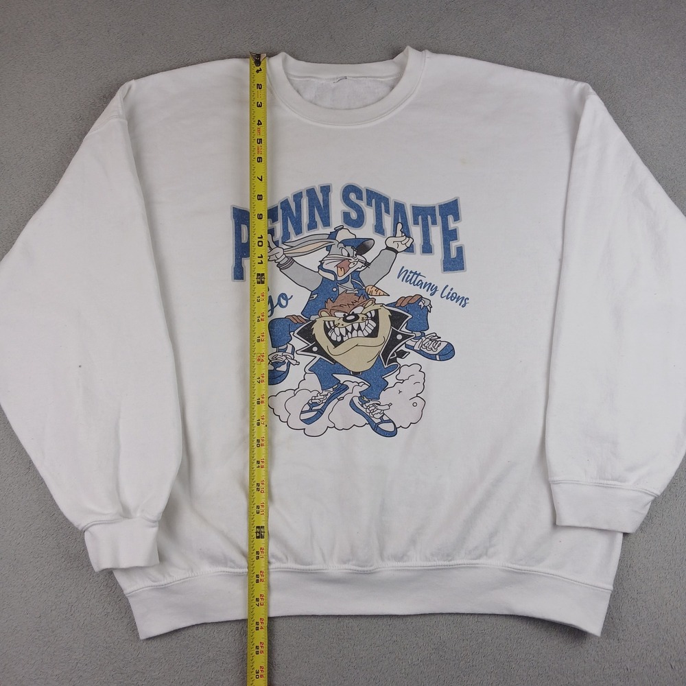 Vintage Looney Tunes Penn State Sweatshirt Mens XXL White Bugs Bunny Taz NCAA - Picture 4 of 8